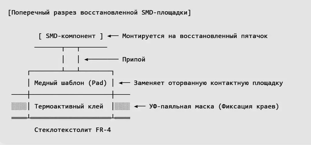Поперечный разрез восстановленной SMD-площадки